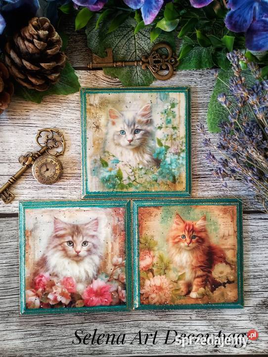 Ozdobne podstawki z kotkami Selena Art shabby
