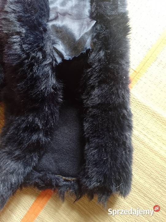 Granatowa futrzana etola z Londynu szal futerko Kraków
