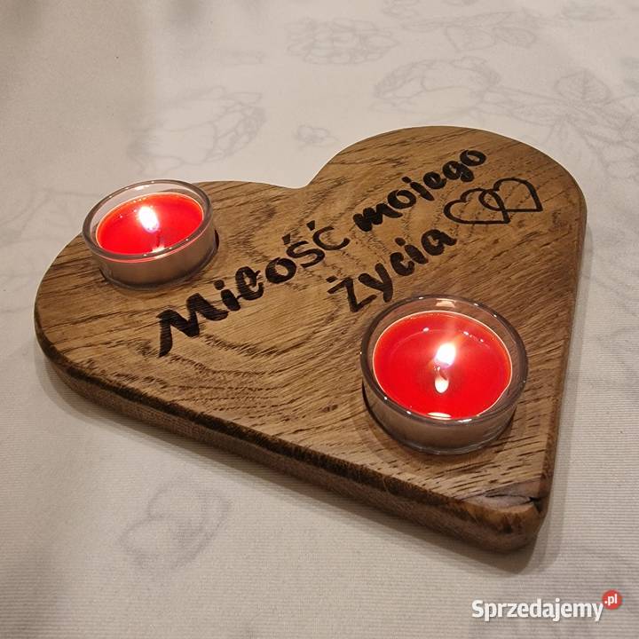 Świecznik drewniany serce z dębu Miłość mojego