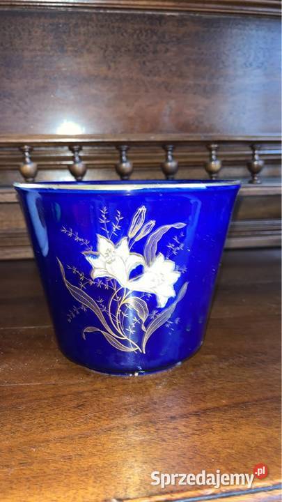 Doniczka osłonka Kobalt Złocona na krawędzi Z Gdańsk sprzedam