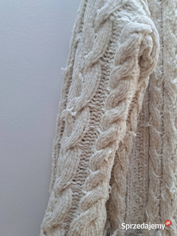 Kremowy kardigan Luv Lane S gruby splot biały Trąbki Wielkie