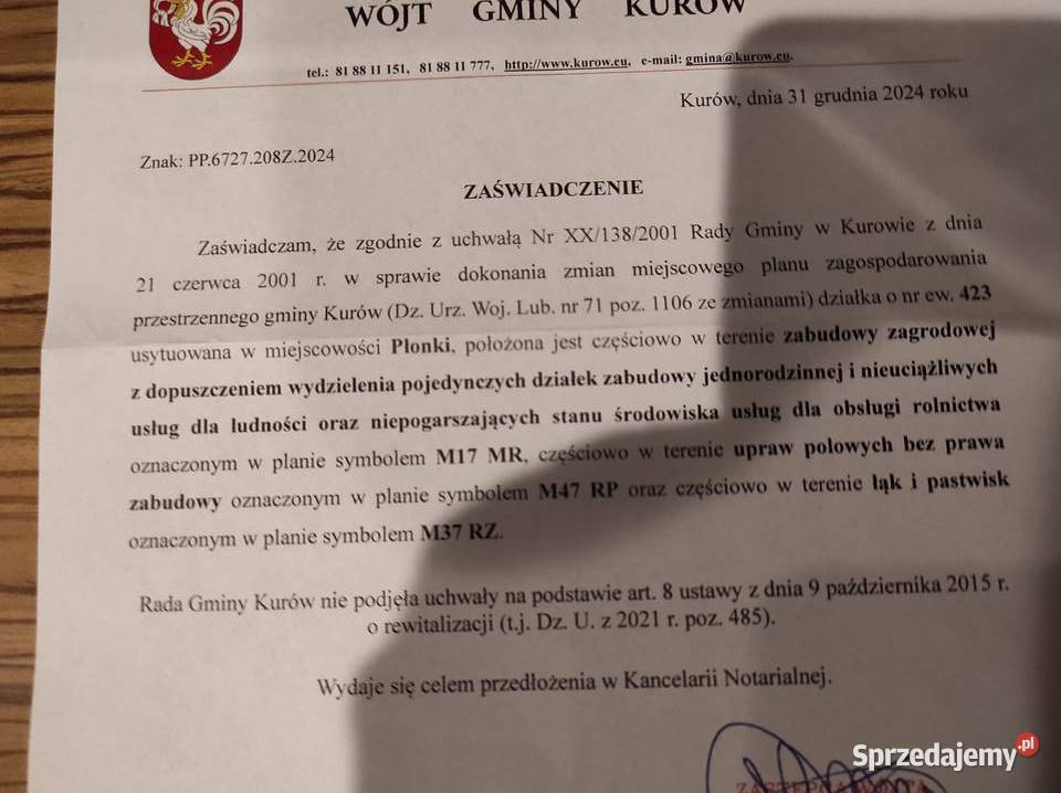 gospodarstwo ziemia 397 w tym 15 ha pod zabudowe Płonki