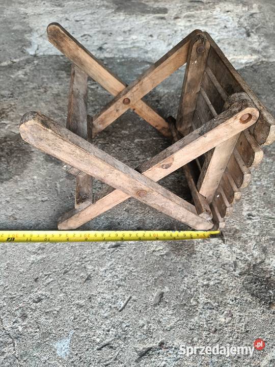 Stary kultowy drewniany taboret stołek składany Biała Podlaska