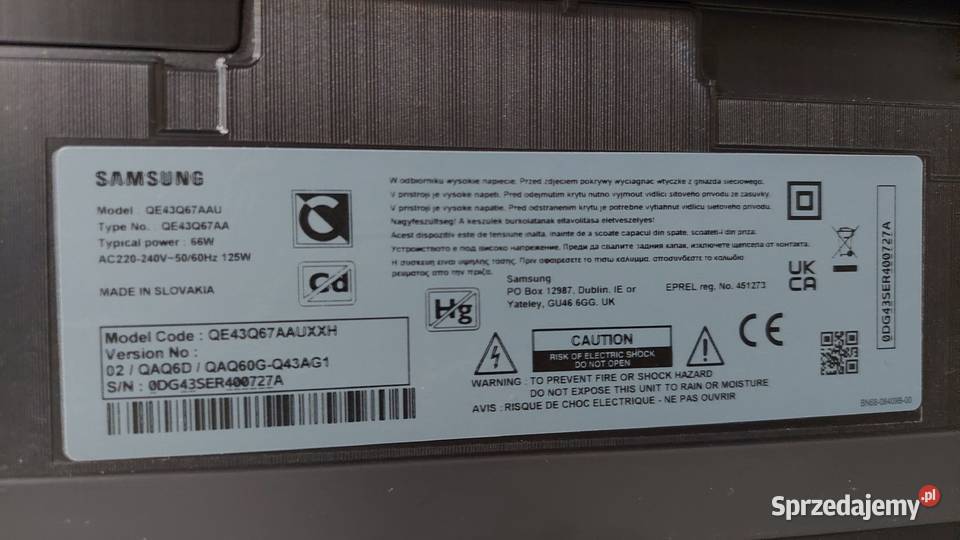 TV Samsung QE 43 QLED Q67A 4K UHD DVBT2 smartTV Warszawa sprzedam