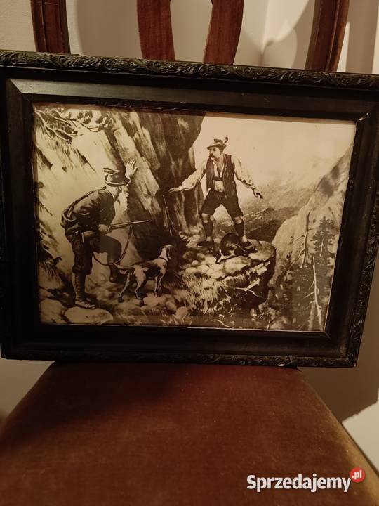Stare zdjęcie szkłem obrazu myśliwskiego Obrazki i obrazy Lipno