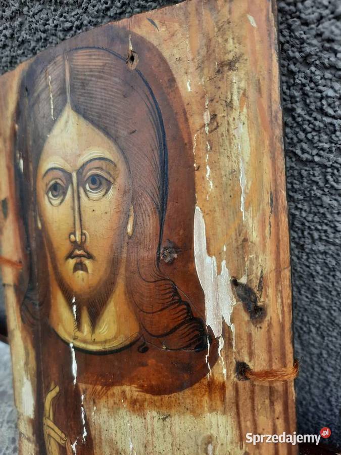 Zabytkowa ikona Chrystus Pantokrator 125x19 Tczew