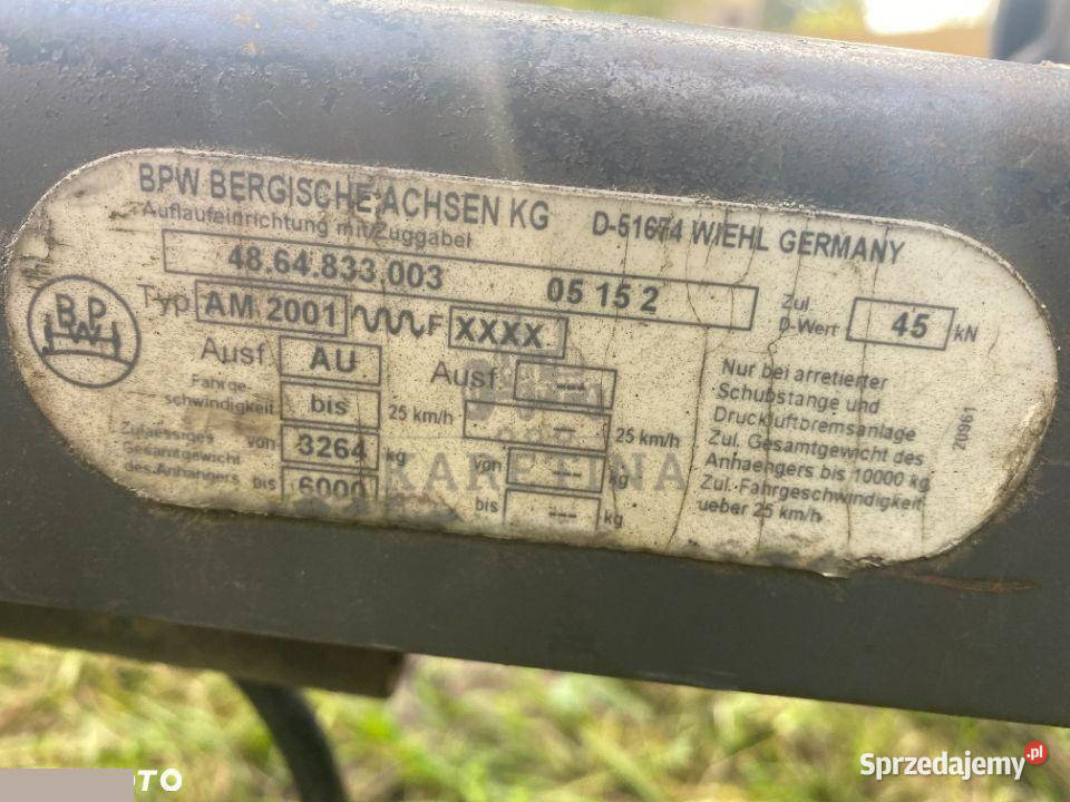 BPW Bergische achsen AM2001 Wózek Hederu Rolnictwo Jastrzębniki