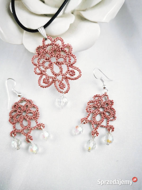 Komplet biżuterii frywolitka Wiśniowa sprzedam