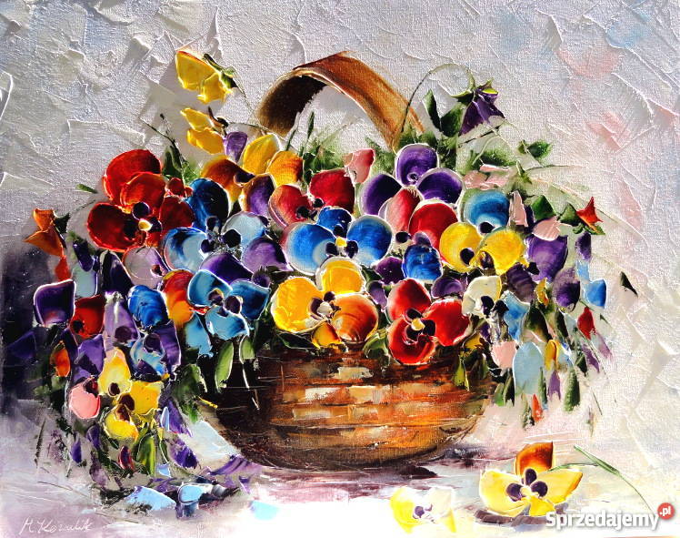 Obraz olejny 40x50 kwiaty bratki Malarstwo Kraków