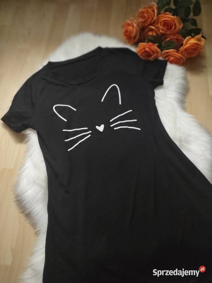 Czarna koszula nocna z kotkiem SM Olkusz