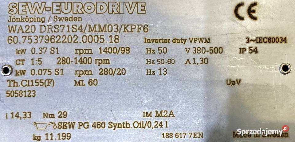 motoreduktor przekładnia 0075037kW 2098obr 3faz Pigża