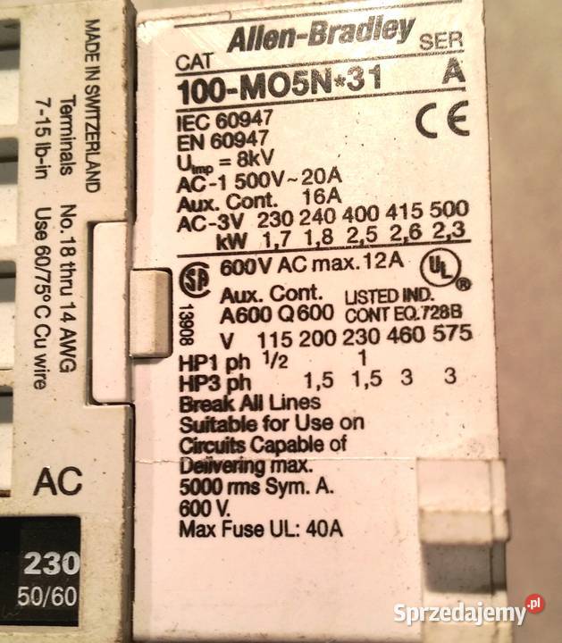 156 Stycznik MO5N31 A z termikiem AllenBradley Elbląg sprzedam