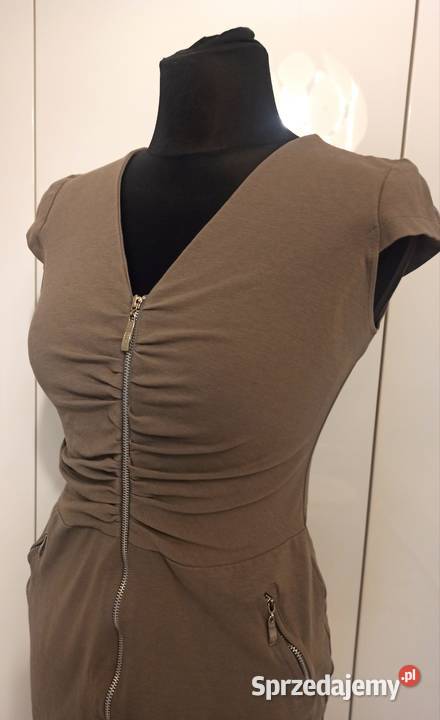 brązowa obcisła sukienka z marszczeniami śląskie Częstochowa