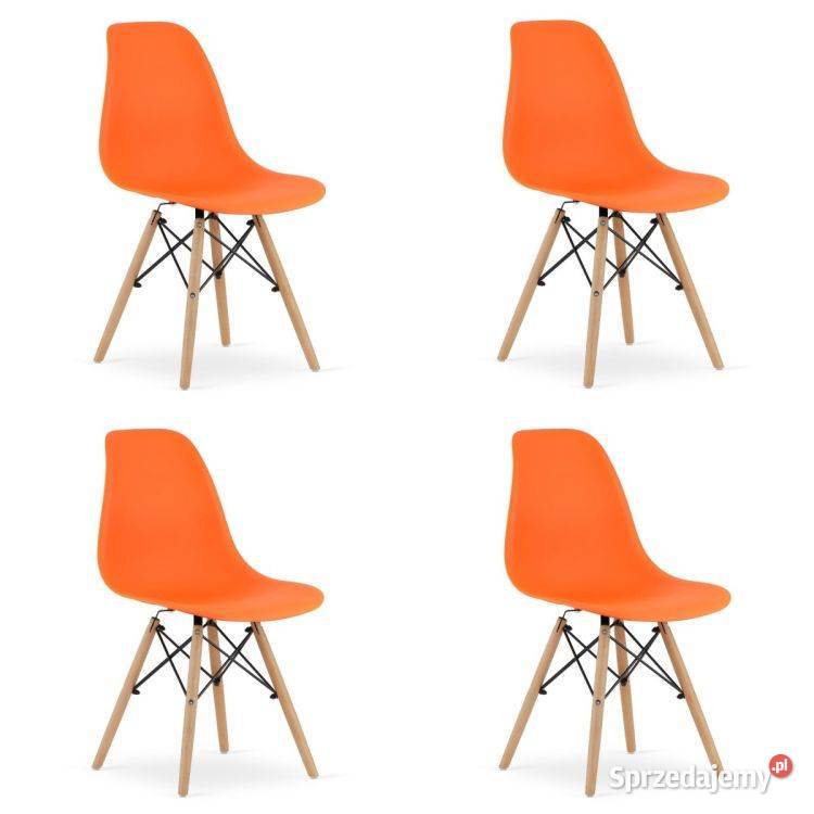 Zestaw czterech krzeseł w kolorze pomarańczowym Dom i Ogród