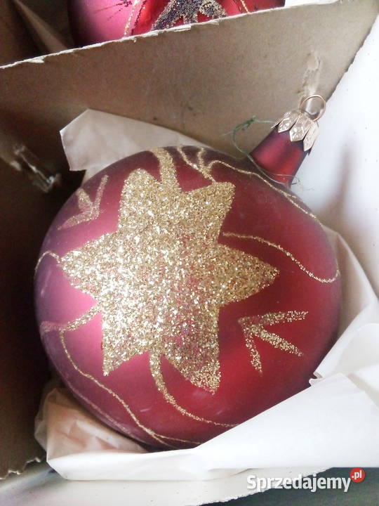 4 szklane bombki okrągłe duże czerwone w złote śląskie Częstochowa