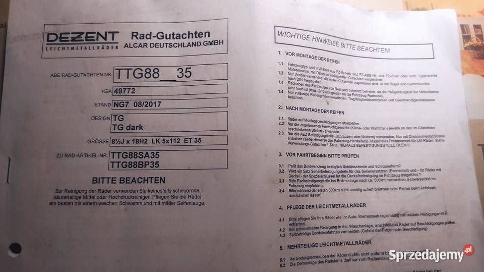 FELGI ALUMINIOWE DEZENT GT OPONY 255 540 R 18