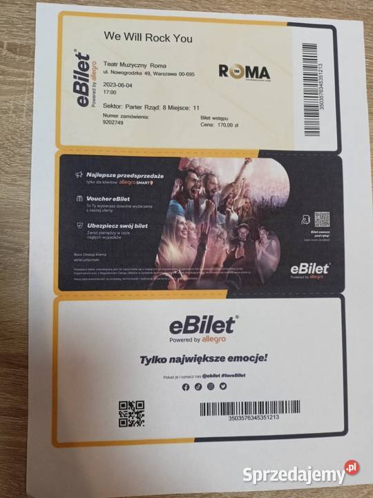 Sprzedam 2 bilety We will Rock You  Teatr Roma4.06 godz 17