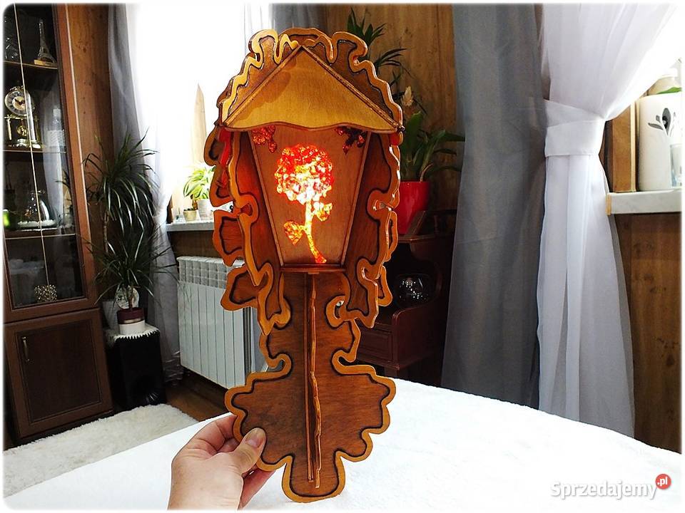 Stara Lampka drewniana śliczne kolorowe witraże Żary