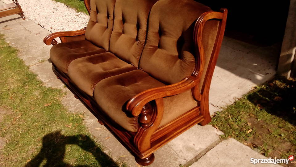 Piękna Sofa dębowa welur meble holenderskie Sochaczew