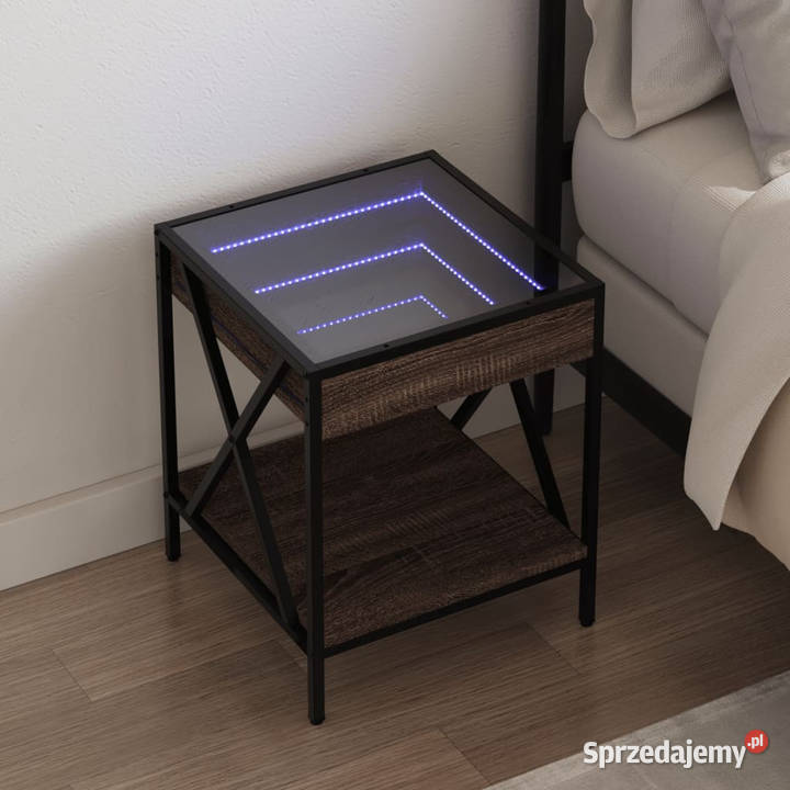 Stolik nocny z LED Infinity brązowy dąb 40x40x49 Nocne mazowieckie Warszawa sprzedam