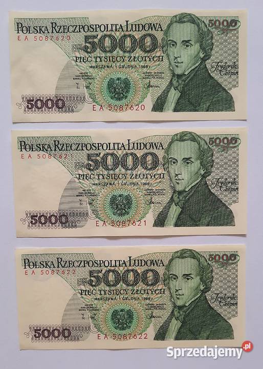 Zestaw Banknotów PRL 5000 x 3 Gliwice
