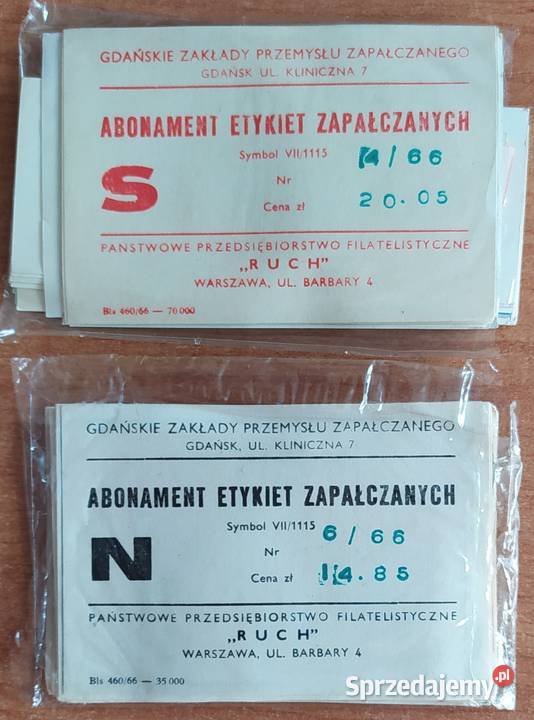 Zestawy etykiet zapałczanych z abonamentów ponad