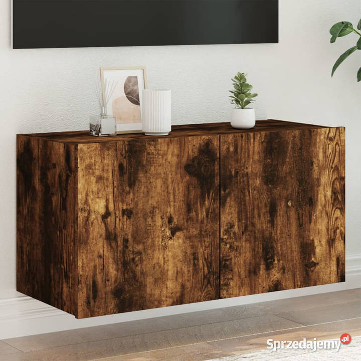 Ścienna szafka TV z LED przydymiony dąb 80x35x41 Warszawa