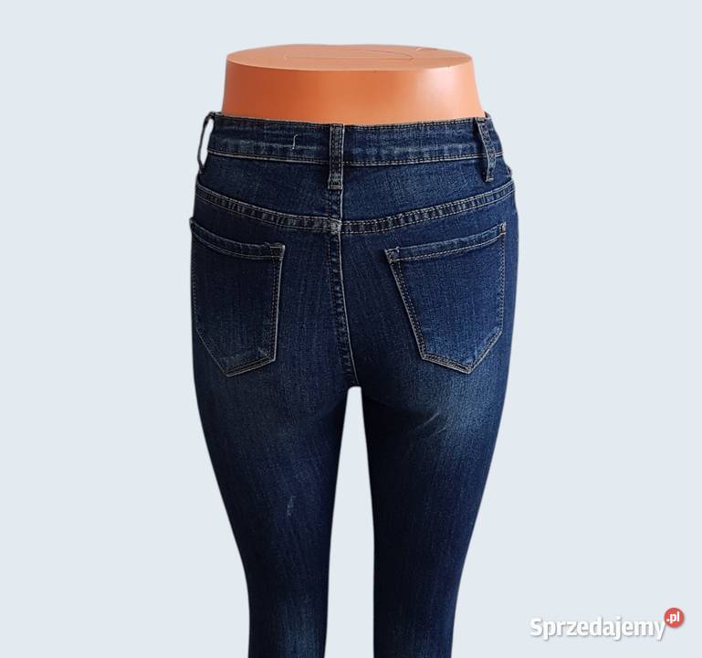 Damskie granatowe bawełniane spodnie rurki Shiny Chrzanów