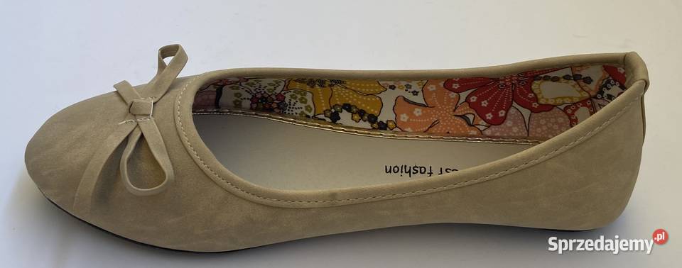 Beżowe gładkie baleriny z kokardą rozmiar 36 Żyrardów