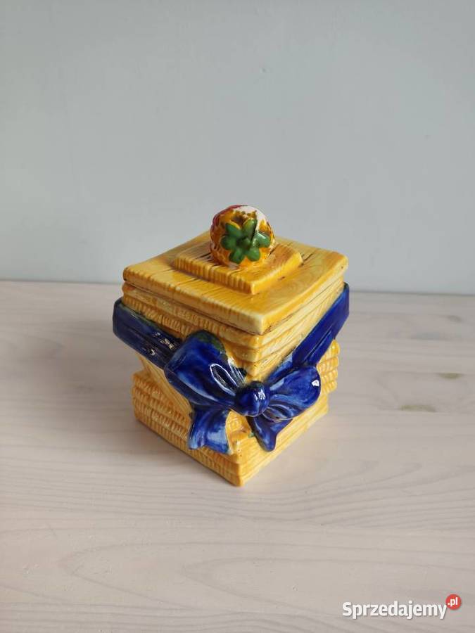 Pojemnik ceramiczny żółty z niebieską kokardką i Głuchołazy sprzedam
