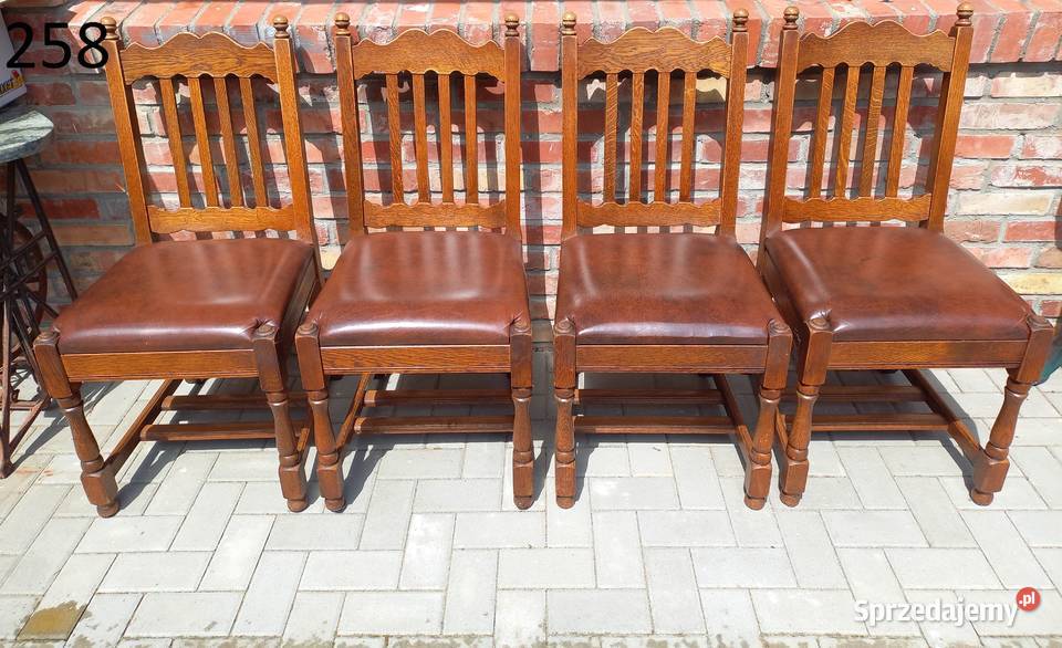 Krzesła dębowe drewniane ze skórzaną tapicerką 4 Gawroniec