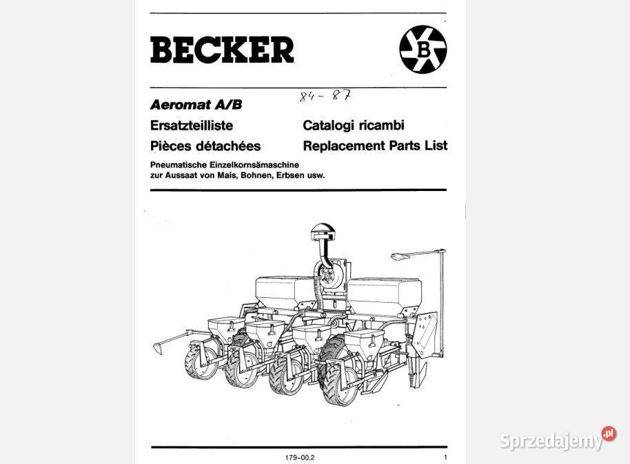 Becker Aeromat 84 87 A B katalog części siewnik motoryzacja, transport Kielce