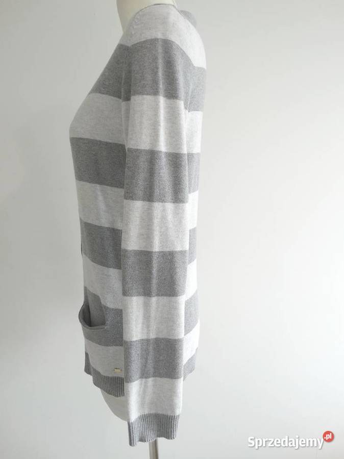 Sweter Kardigan Szary w Modne Paski Tommy