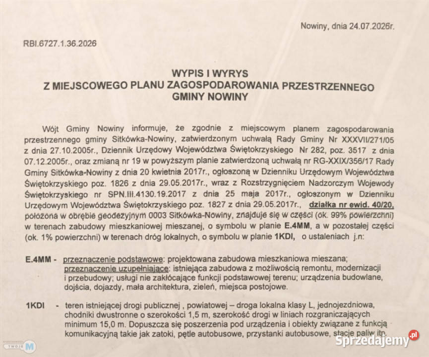 Grunt 814m2 Sitkówka świętokrzyskie