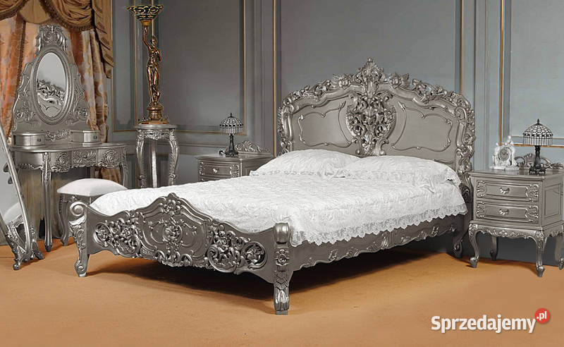 Nowe stylowe łóżko srebrne 140x200 cm barok rokoko 78287