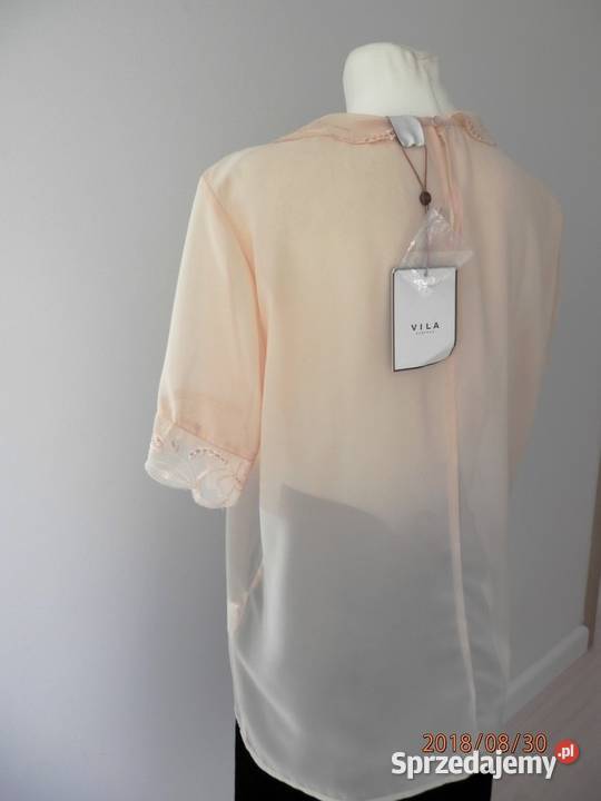 Bluzka Wizytowa Beżowa Nude Zdobiona Ażurem Łomża