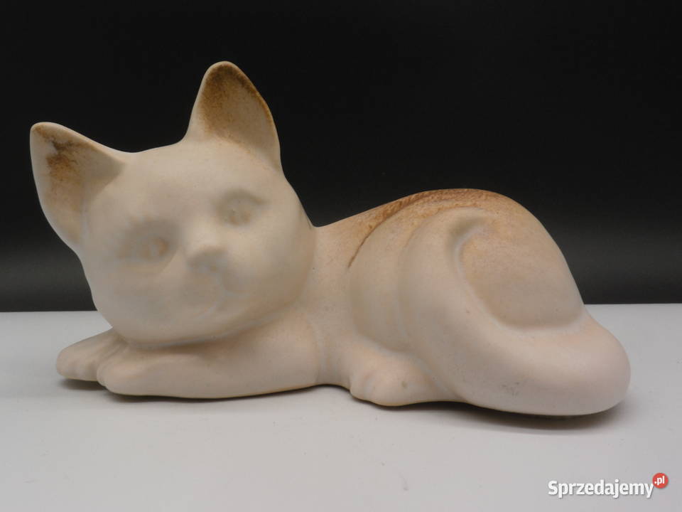 Ceramiczna Figurka Kota Uroczy Śpiący Kotek Styl Raszków