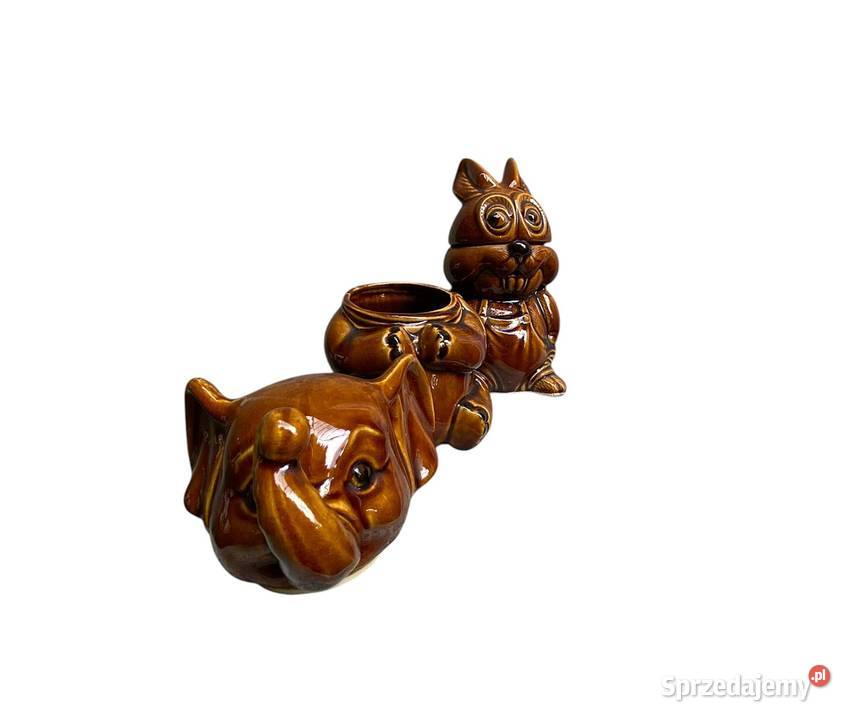 Komplet 3 pojemników ceramicznych PRL retro Figurki i rzeźby Warszawa