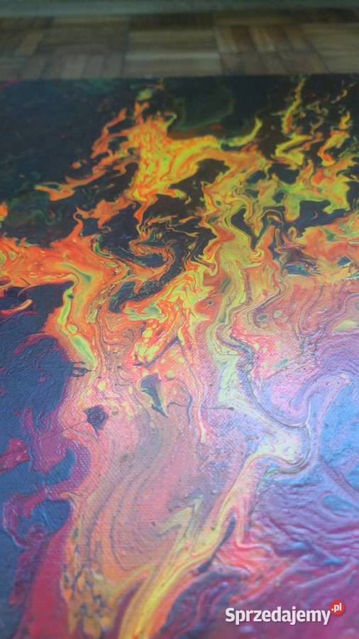 Obraz Płonące Serce ręcznie malowany pouring wielokolorowy mazowieckie Ciechanów