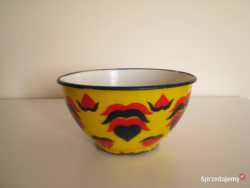 Piękna stara metalowa emaliowana na żółto miska małopolskie Brzegi