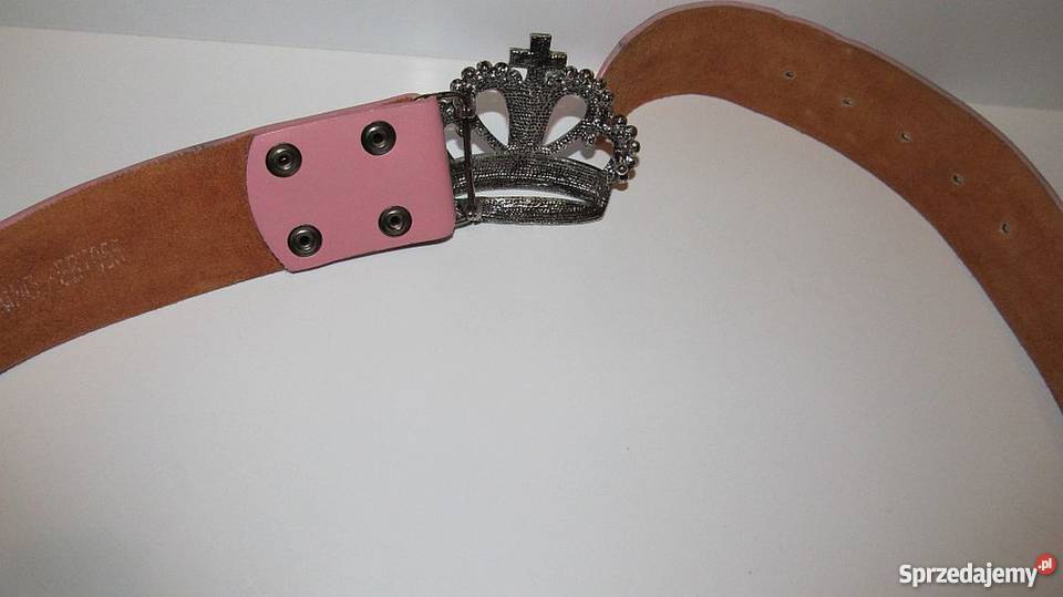 Pasek różowy skórzany z koroną cyrkonia diamenty różowy Zamość