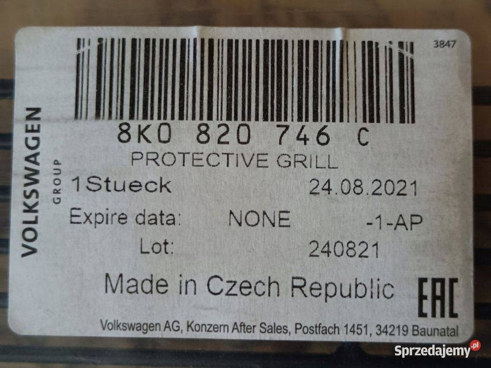 AUDI A4 B8 KRATKA OSŁONA CHŁODNICY 8K0820746C osobowe Pleszew