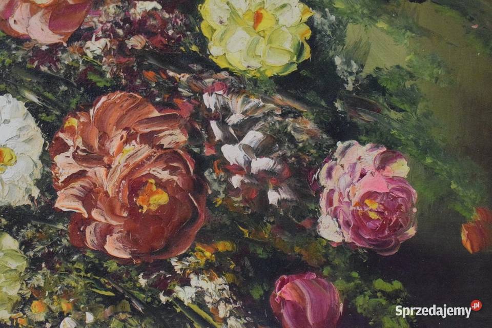 Kwiaty Róże na Stole Obraz na Materiale 115x85 Kraków