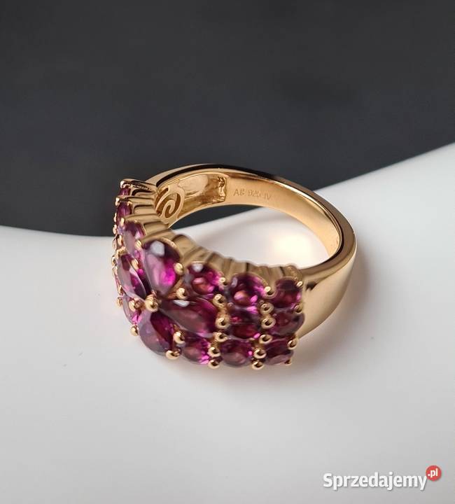 Pierścionek srebro 925 złocone Rodolity Otwock