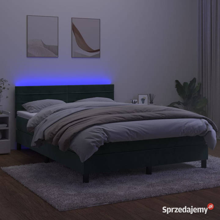 Łóżko kontynentalne z materacem i LED zielony 193cm Łóżka