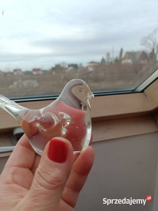 Szkło ptak wróbelek przycisk do papieru figurka Zamość