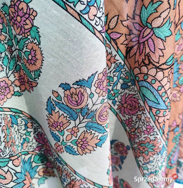 Duża kolorowa chusta pomarańczowa floral kwiaty Szczecin