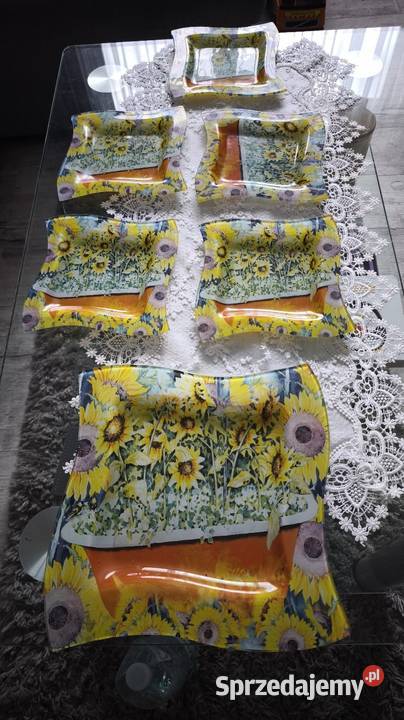 Komplet talerzy szklanych malowanych motywy Van małopolskie Krzeszowice