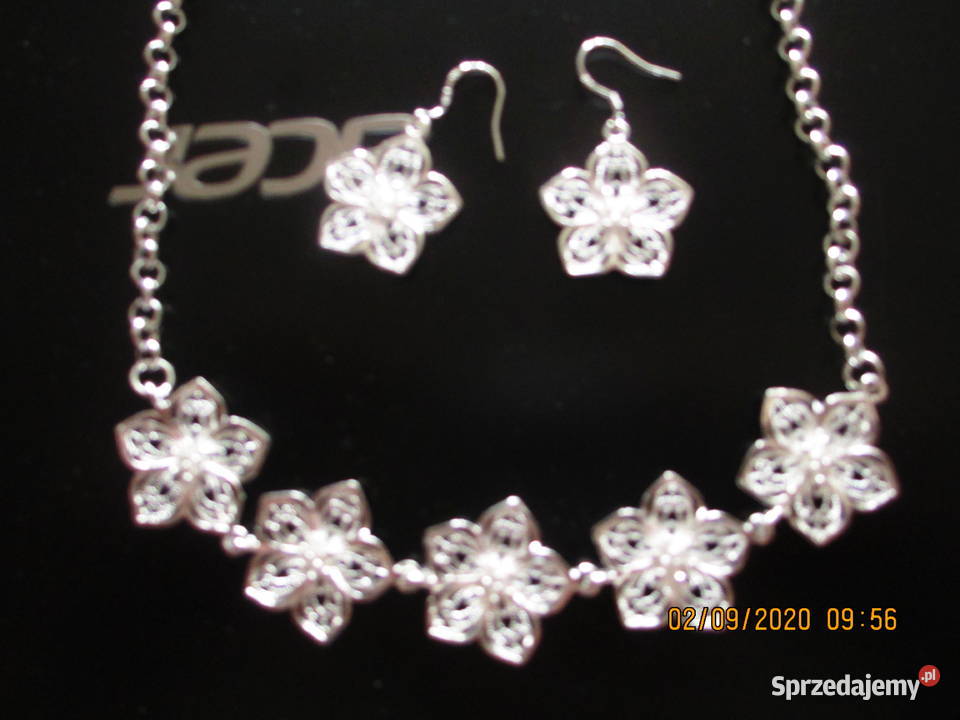 komplet motyw kwiatowy silver sterling 925 Warszawa