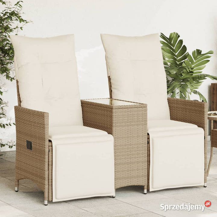 Rozkładana sofa ogrodowa ze stolikiem 2os beż Krzesła ogrodowe mazowieckie Warszawa